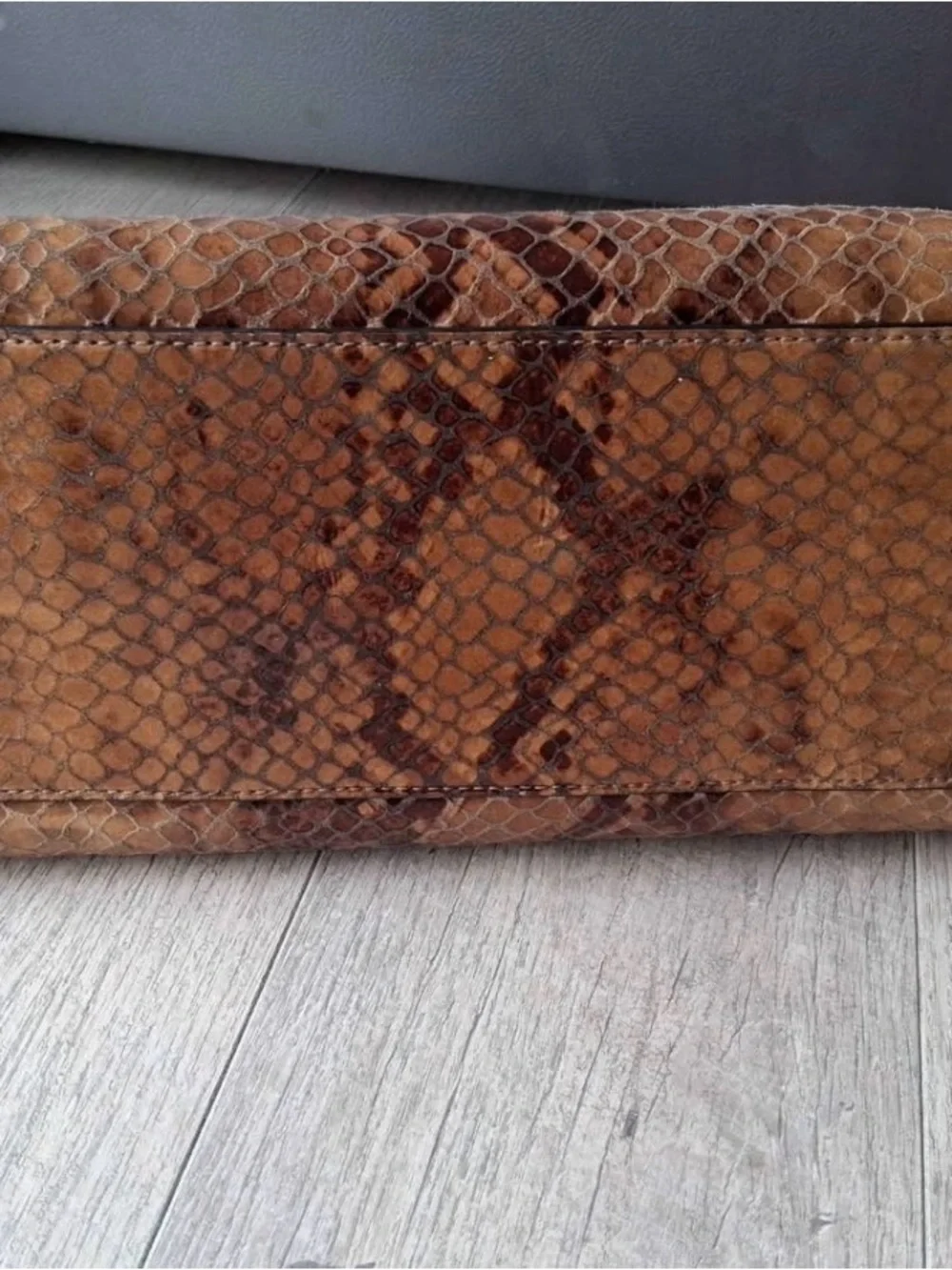 Michael Kors Brown Snake-Print Satchel with Gold Hardware